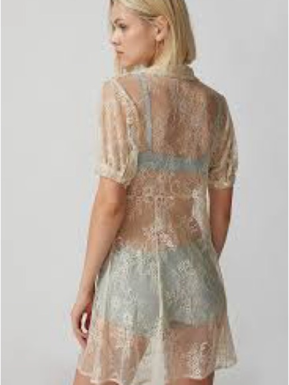 Urban Outfitters Sheer Lace Short-Sleeve Cover-Up in yellow